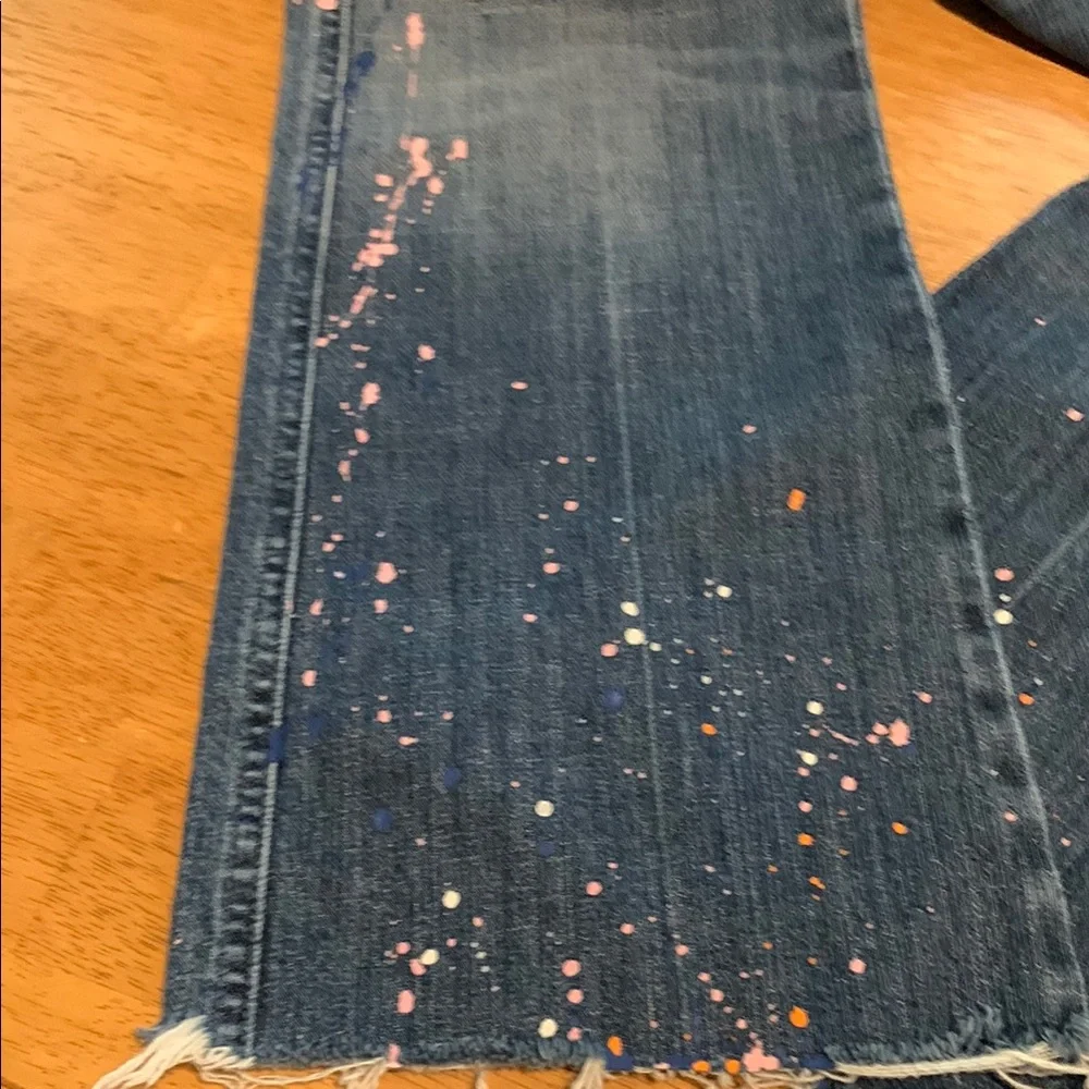 7 For All Mankind Blue Straight Leg Jeans with Paint Splatter